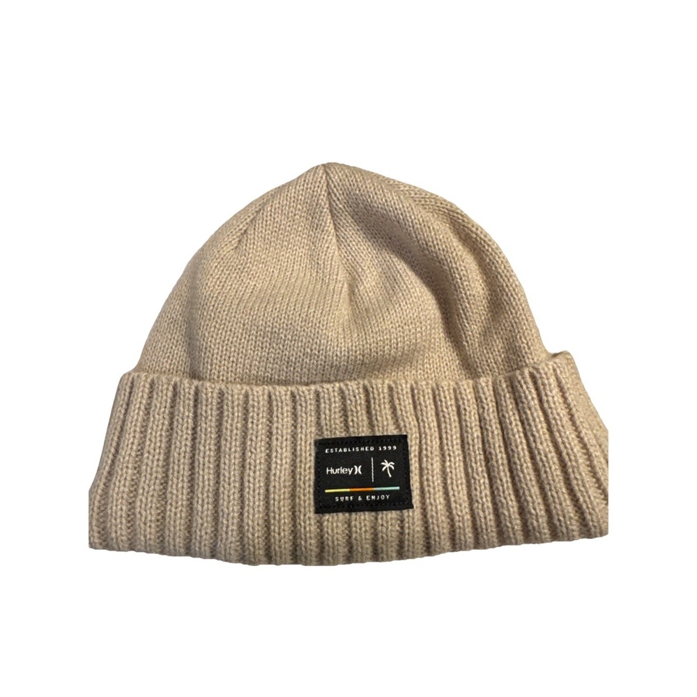 Hurley Men's Unisex OS Beige Oatmeal Cuffed‎ Knit Beanie Hat